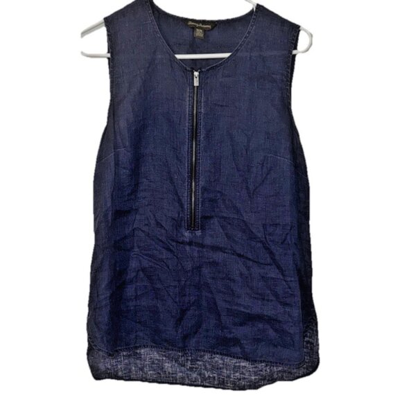 Tommy Bahama Tops - Tommy Bahama Womens Sleeveless Blue Linen blouse 1/2 Zip Size Medium
